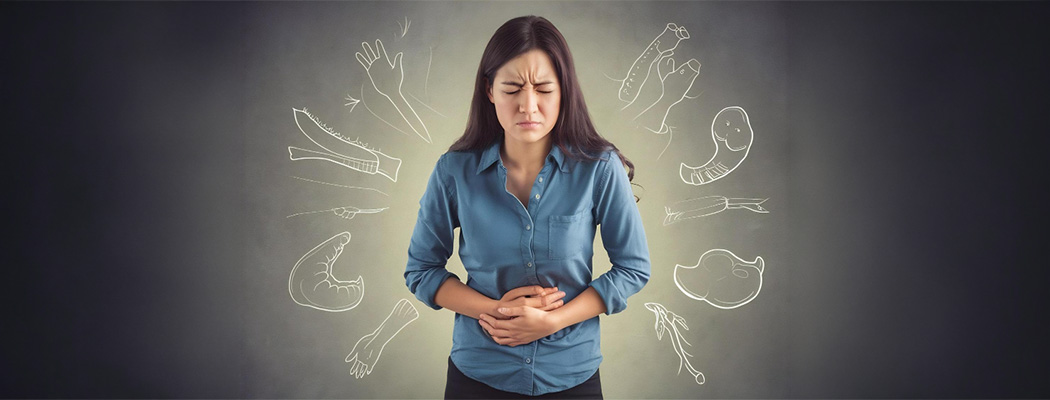 Woman holding her stomach in pain