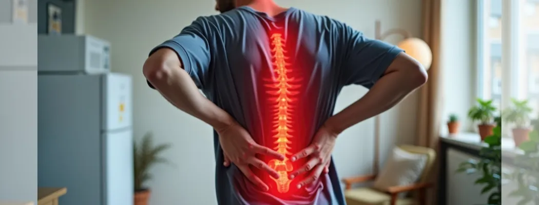 Lower back pain with highlighted lumbar spine