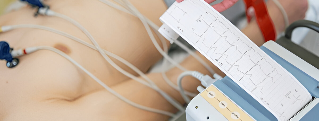 Patient undergoing electrocardiogram test with electrodes attached