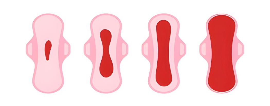 Menstrual pads showing increasing levels of blood flow from light to heavy