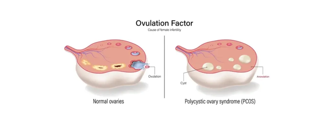 PCOS ovaries vs normal ovaries medical illustration